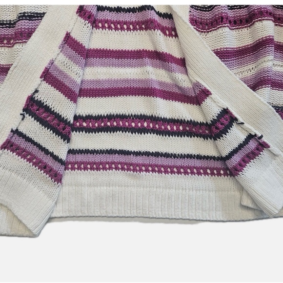 Lane Bryant Cardigan Sweater Womens 10/12 Purple Striped Open Front Short Sleeve - Picture 3 of 10